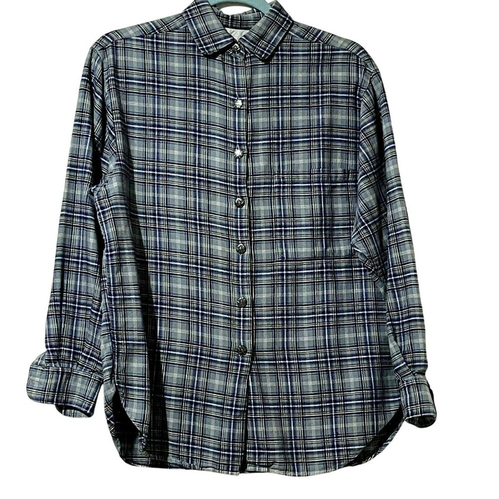 Banana Republic Womens Plaid Button-Up Shirt Size S Blue Gray Cotton